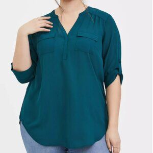 Torrid Harper Georgette Pullover 3/4 Sleeve Blouse, Teal